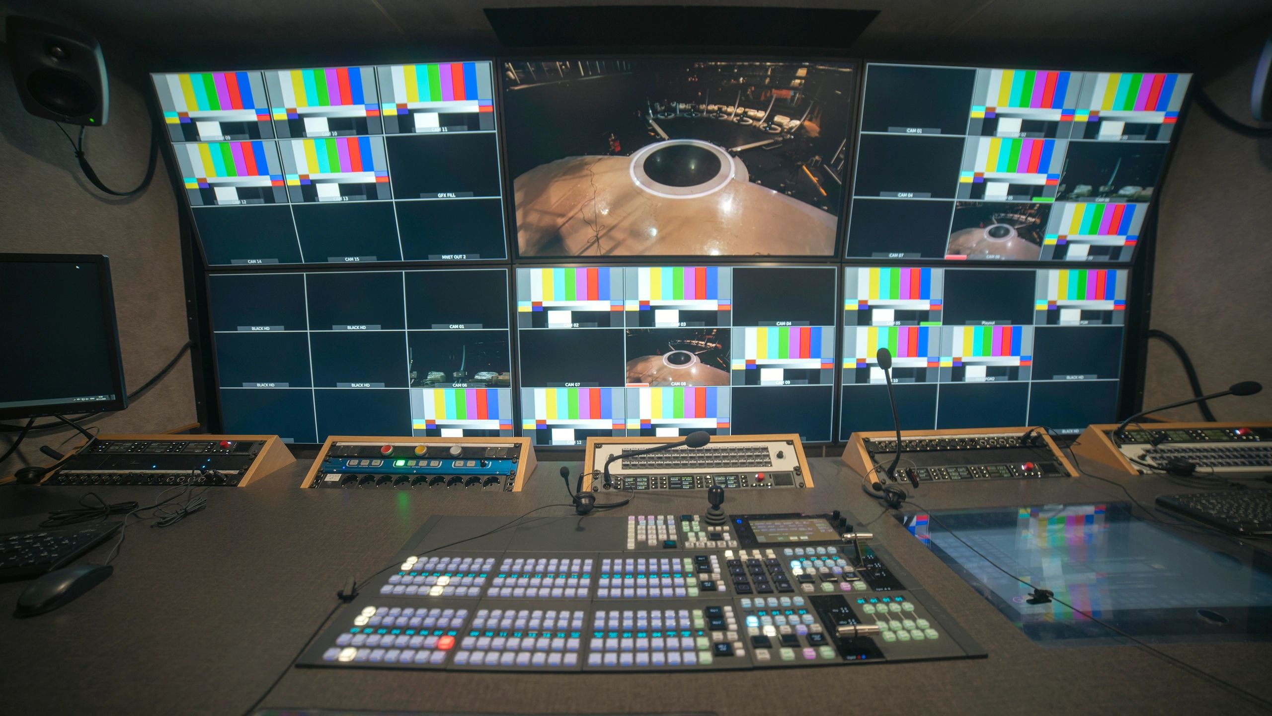 Video production control room with monitors