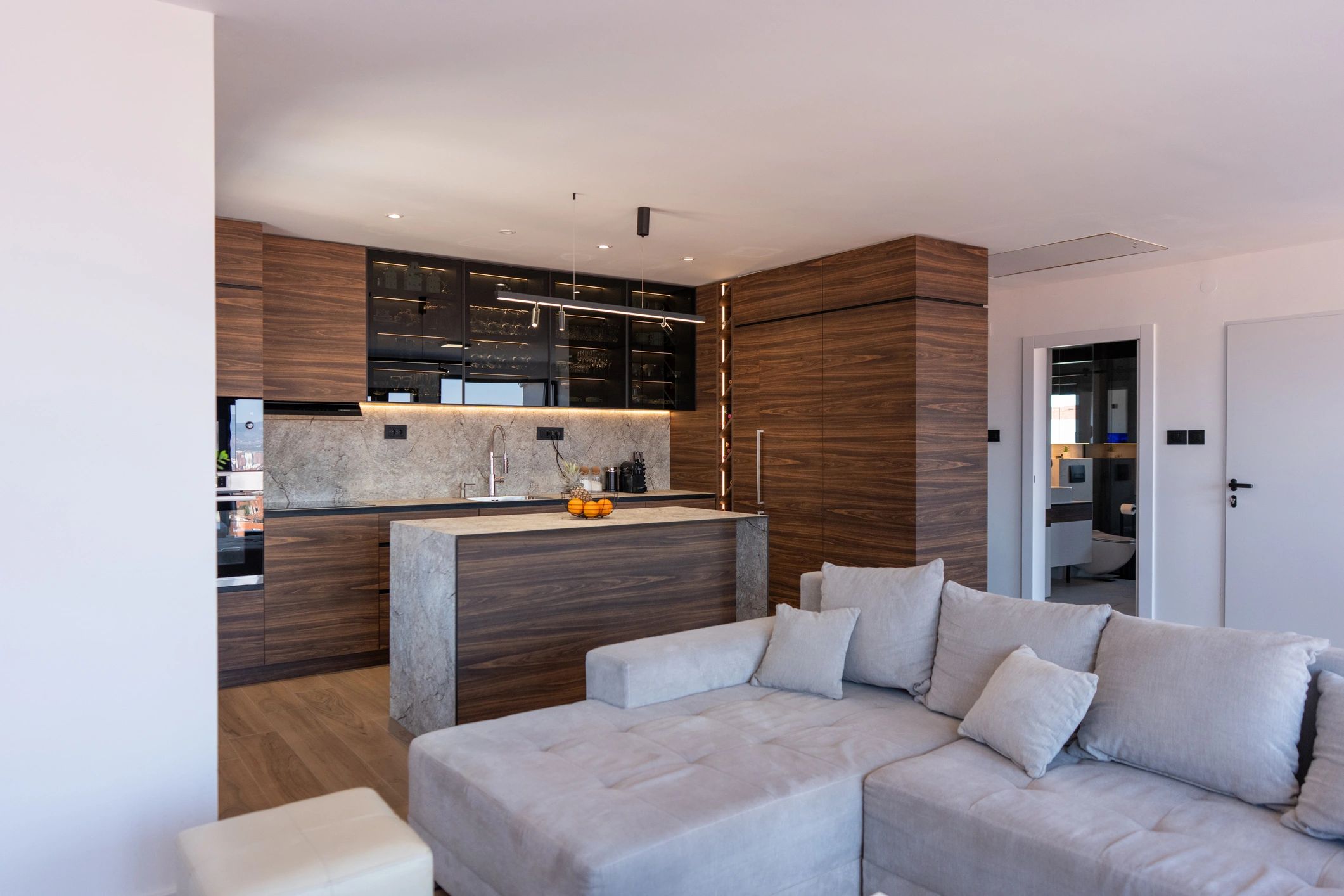 Modern creative workspace with warm materials and natural light